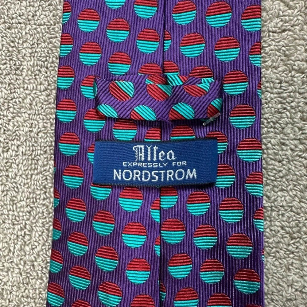 Altea Nordstrom Mens Silk Tie Purple Teal Red Geometric Circle Stripe Italy 57in